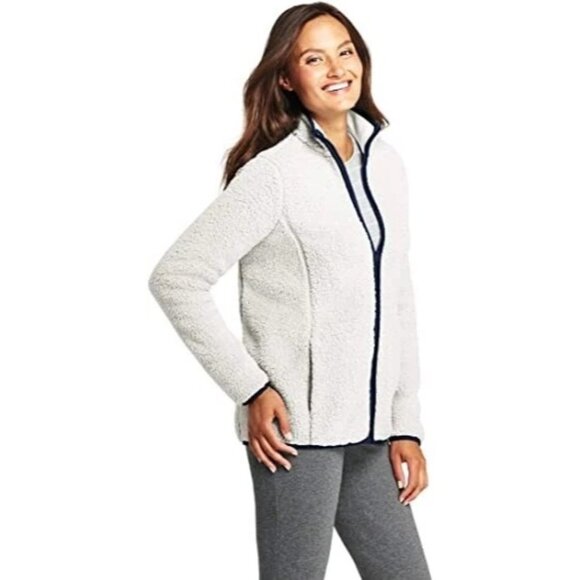 Lands End Full Zip Cozy Sherpa Fleece Jacket Cream Sz Medium Petite Outerwear - Picture 3 of 13